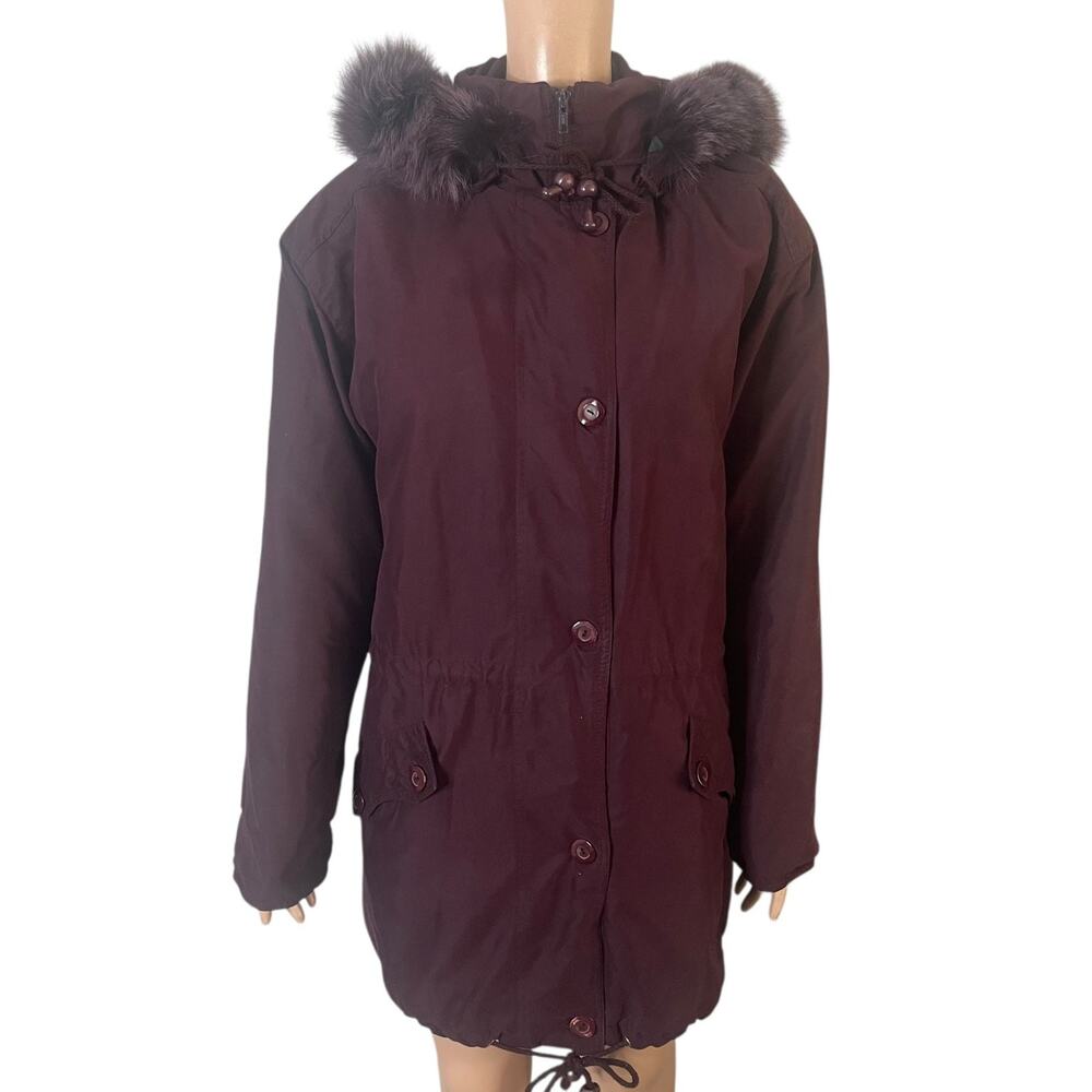 Hunt Club Parka Coat Women’s Small Maroon Faux Fur Hood Drawstring Waist Winter - Picture 8 of 15